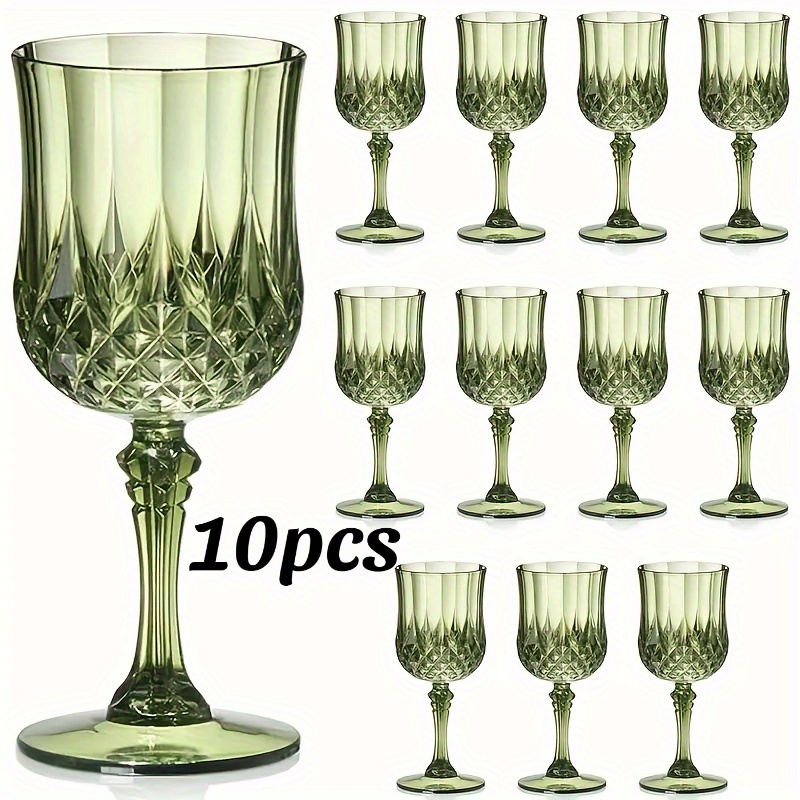 Image of 0pcs 7oz Olive Green Vintage Wine Glass, Wine Glass, Plastic Wine Glass, Party Plastic Glass, Suitable For Parties, Weddings, Outdoors, Unbreakable Wine Glass, Crystal Texture, Reusable
