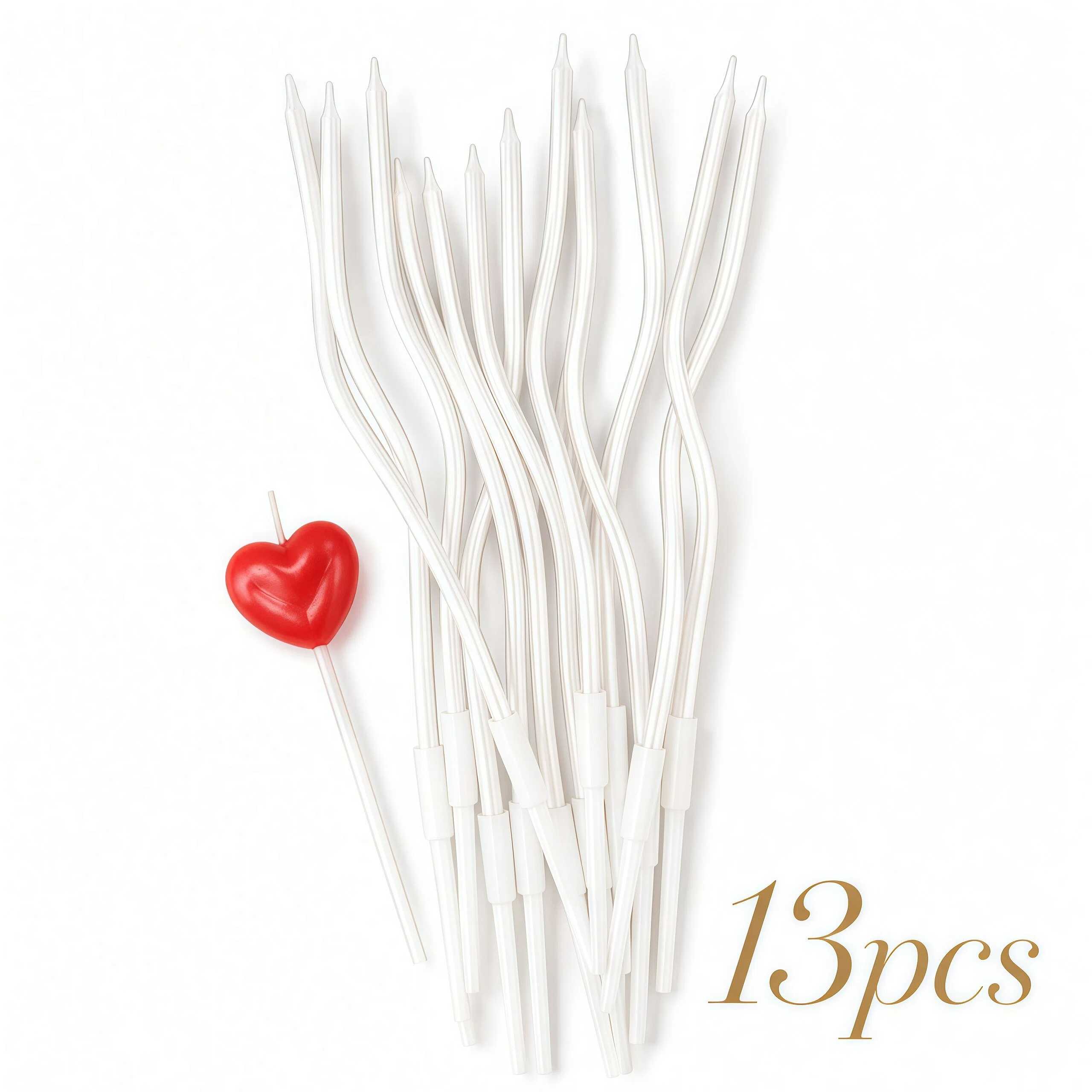 Image of 13pcs Wavy Birthday Candles With Red Heart Candle, 12 Long Curved Cake Candles + 1 Heart Topper, Elegant Wedding Cake Candle Set For Bridal Shower, Anniversary, Engagement, Birthday Party Decorations