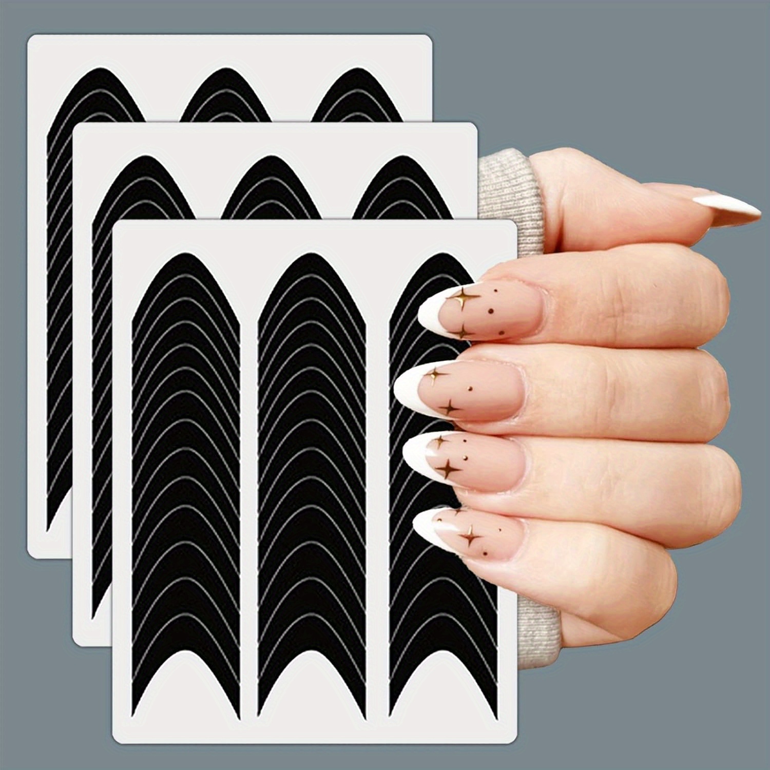 Image of 3 Sheets Self-adhesive French Tip Nail Guides - Shape Design, Durable Plastic Black Stickers For Diy Manicure, Easy Application Nail Art Stencils For Home Use, Nail Tech Supplies