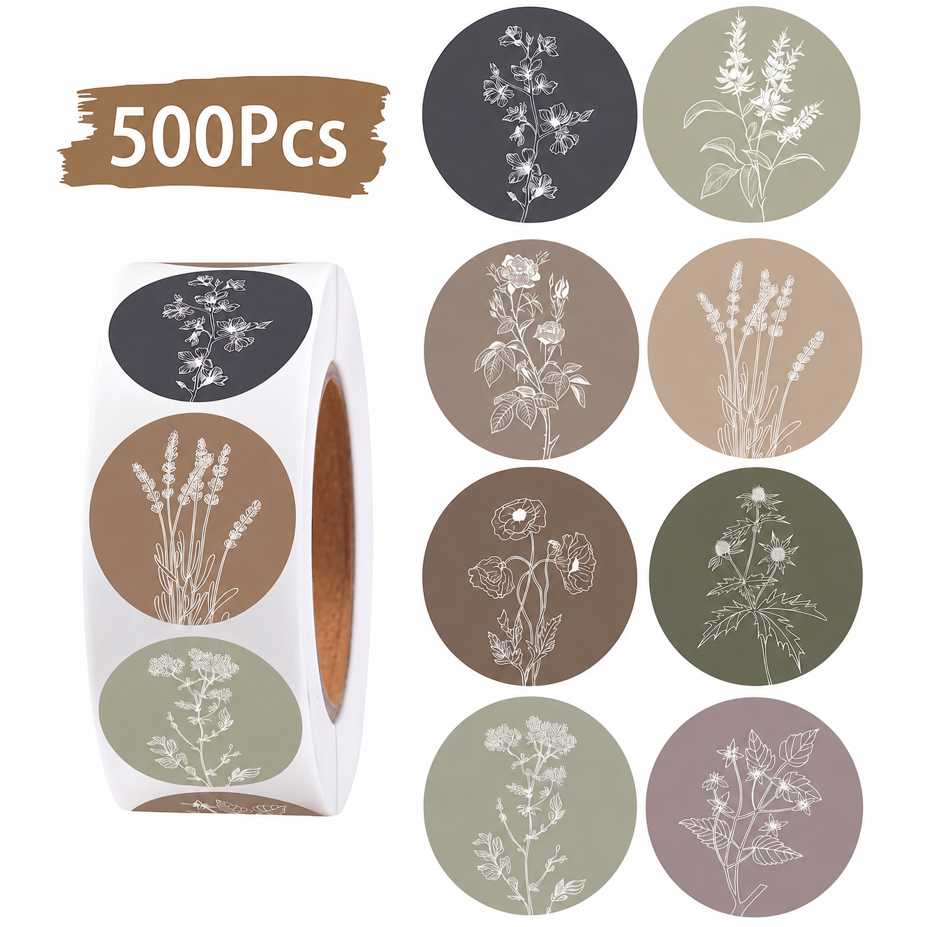 TEMU 500pcs Stickers Vintage Florales Autoadhesivos Coloridos, Rollo de Etiquetas de Flores para Envolver Regalos, Sobres, Suministros de Boda,