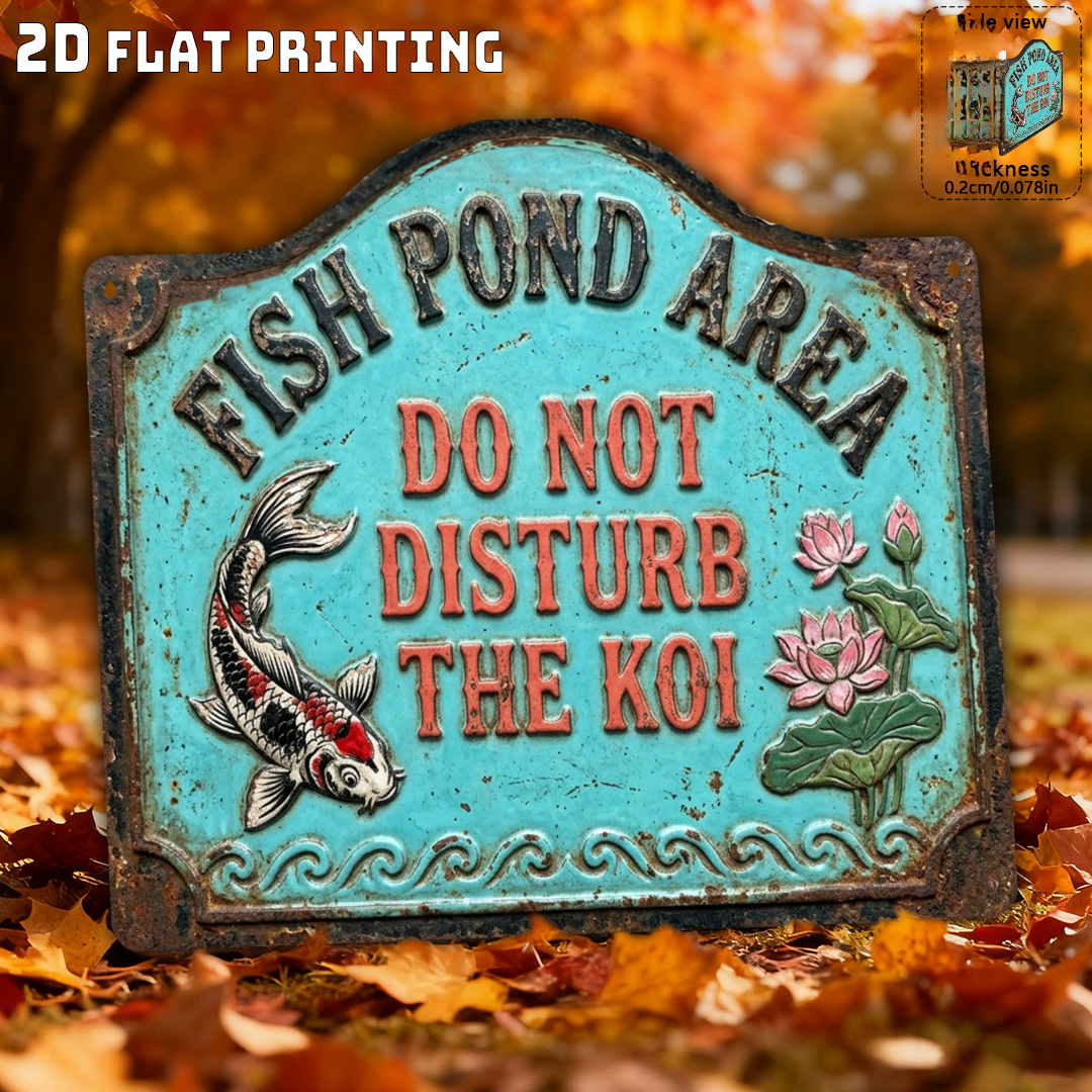 TEMU 2d Flat, 2d Flat Printed, 1pc Vintage Distressed Wooden Koi Pond Sign, Fun Garden Decoration, Aquarium Enthusiast Gift, Courtyard Pond Decor,
