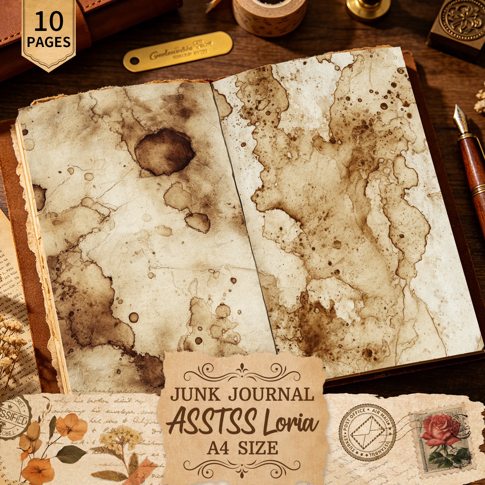 TEMU 10 Sheets Asstss Handcrafted Watercolor Scrapbooking Paper Suitable For Junk Journals, A4 Blending Paper With Effects, Craft Supplies For