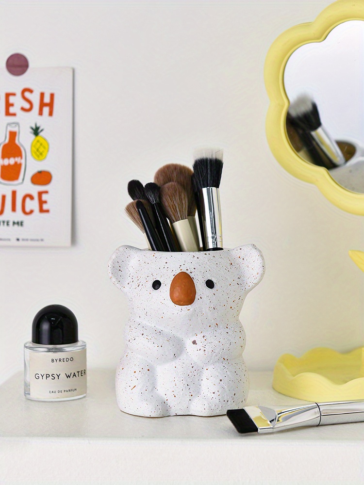 1pc cute koala makeup brush holder desktop organizer   bear shaped storage bin with   opening lightweight painted   for vanity office bathroom no   unisex gift for adults office decor decorative ornament   home organizers office workers Product details 6