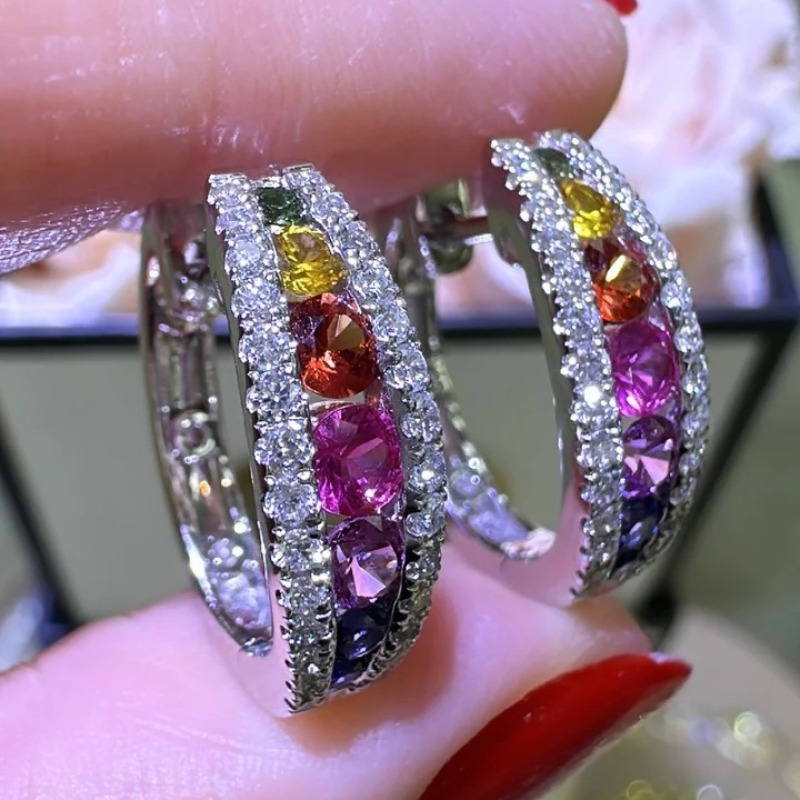 Women's Elegant Synthetic Colored Cubic Zirconia Round Earrings