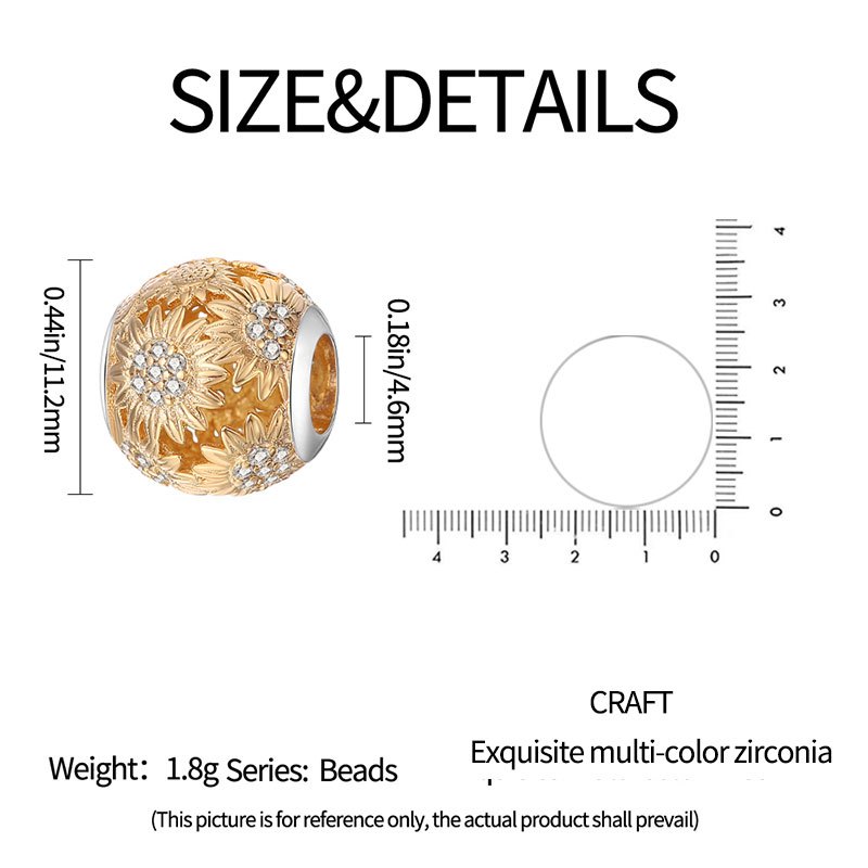 Fashion Pendant for 3mm Women's Bracelet Bangle, Sunflower Bead