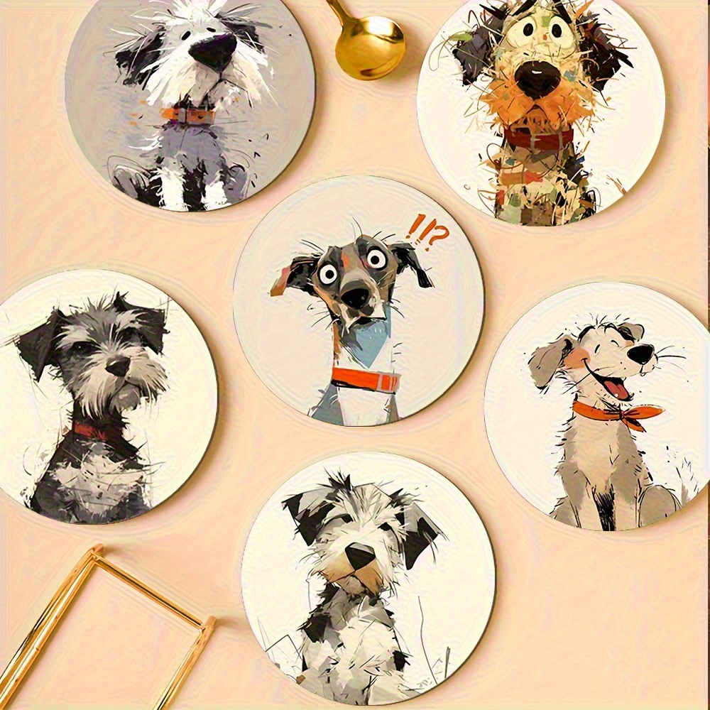 TEMU 6pcs Heat-resistant Synthetic Wood Dog Theme Coasters, Suitable For Mother's Day And Valentine's Gifts. Non Slip Kitchen Accessory Set Ideal For