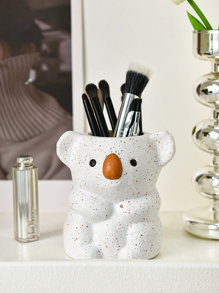 1pc cute koala makeup brush holder desktop organizer   bear shaped storage bin with   opening lightweight painted   for vanity office bathroom no   unisex gift for adults office decor decorative ornament   home organizers office workers Product details 4