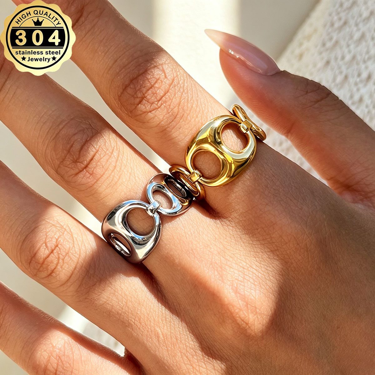 Women's 18K Gold Plated Hollowed-out Pig Nose Chain Ring
