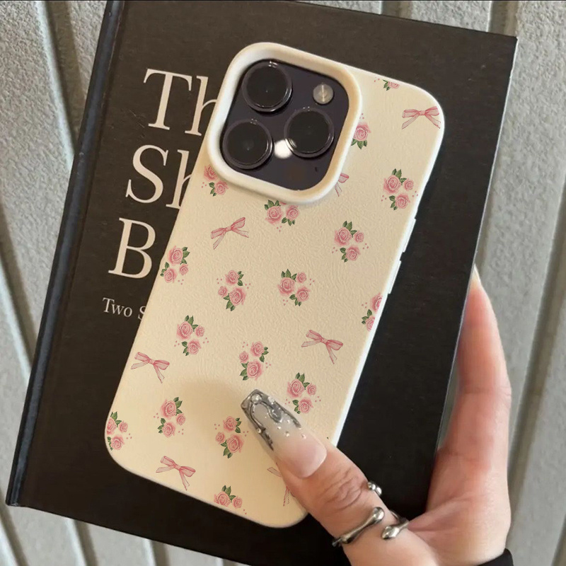 Pink Bow Floral Pattern TPU Protective Shell for iPhone 16 Pro Max/14/16 plus/15/13 Pro/12/11 Business Drop-Resistant Good-looking Phone Case