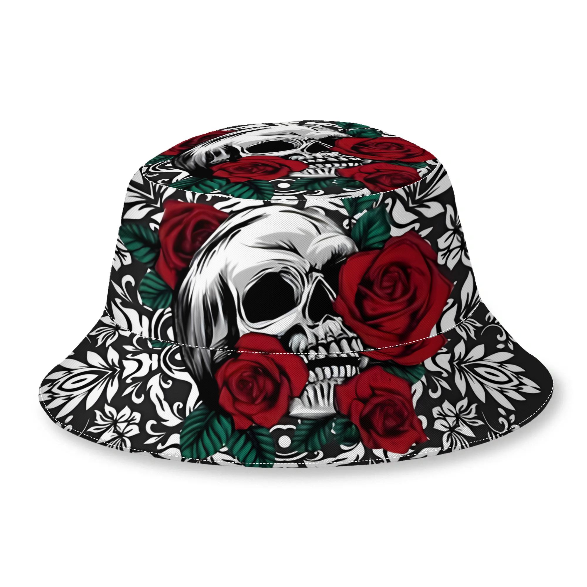 TEMU 2d Print Design Skull And Roses Print Pattern Bucket Hat Unisex Hat Casual Streetwear For Outdoor Activities