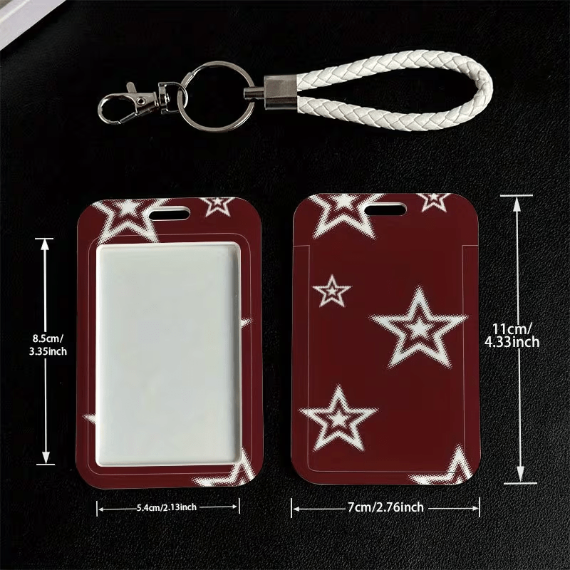 TEMU [2d Flat] Burgundy Star Pattern - Durable Lanyard Id Card Holder - Multifunctional Card Sleeve, All-purpose Commuter Holder Covering Bus,
