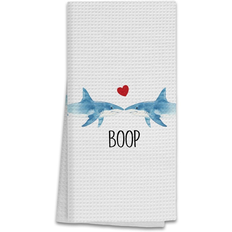 

1pc Shark Towel, 18x26 Inch, Super Polyester, Cartoon Marine Animal Theme, Machine Washable, Contemporary Style, Multipurpose Hand & Kitchen Towel For Decor