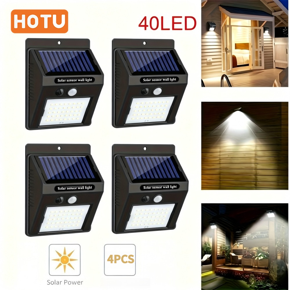 4pcs Solar Wall Light Set 40 Led Solar Sensor Wall Light Easy To Operate Solar Security Light Wireless Solar Suitable For Gardens, Courtyards, Garages