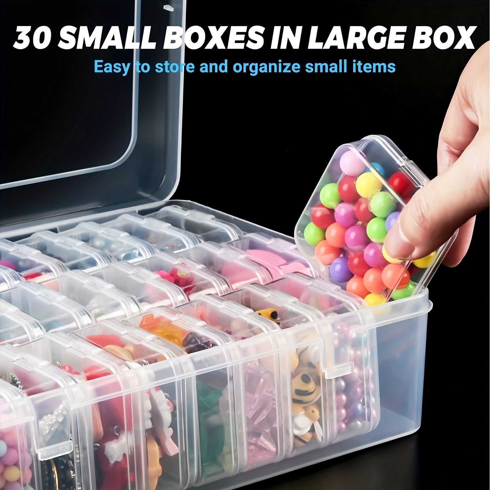 14 30grids multi compartment transparent plastic storage box set durable craft organizer with snap closure removable trays ideal for beads jewelry hair accessories hardware small parts portable craft   gift for crafters diy enthusiasts Product details 7