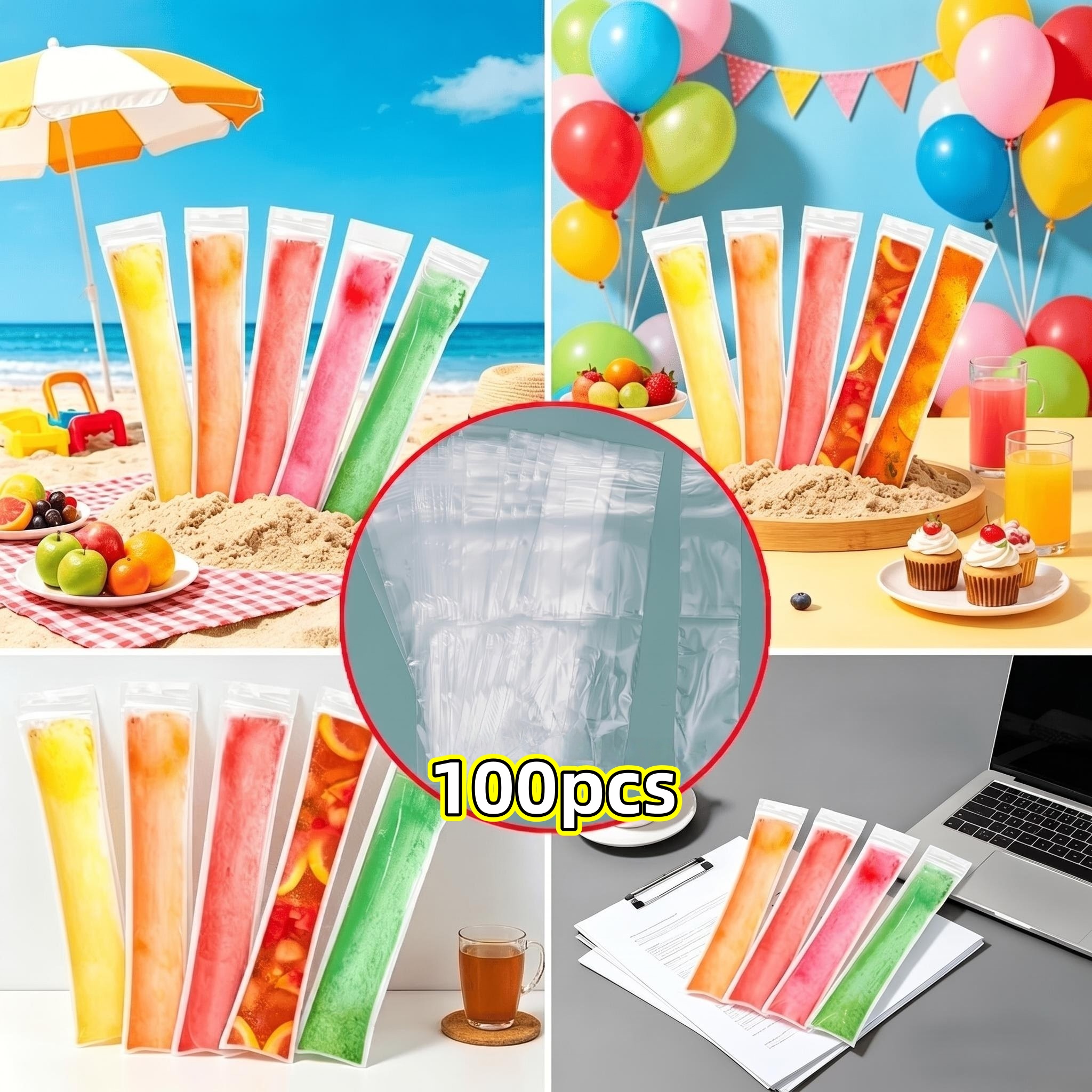 Image of 100pcs Popsicle Bags - Food-grade, Self-sealing Transparent Popsicle Molds, Food-grade Safe Material, Transparent Popsicle Molds For Summer Diy Ice Cream And Popsicle Making
