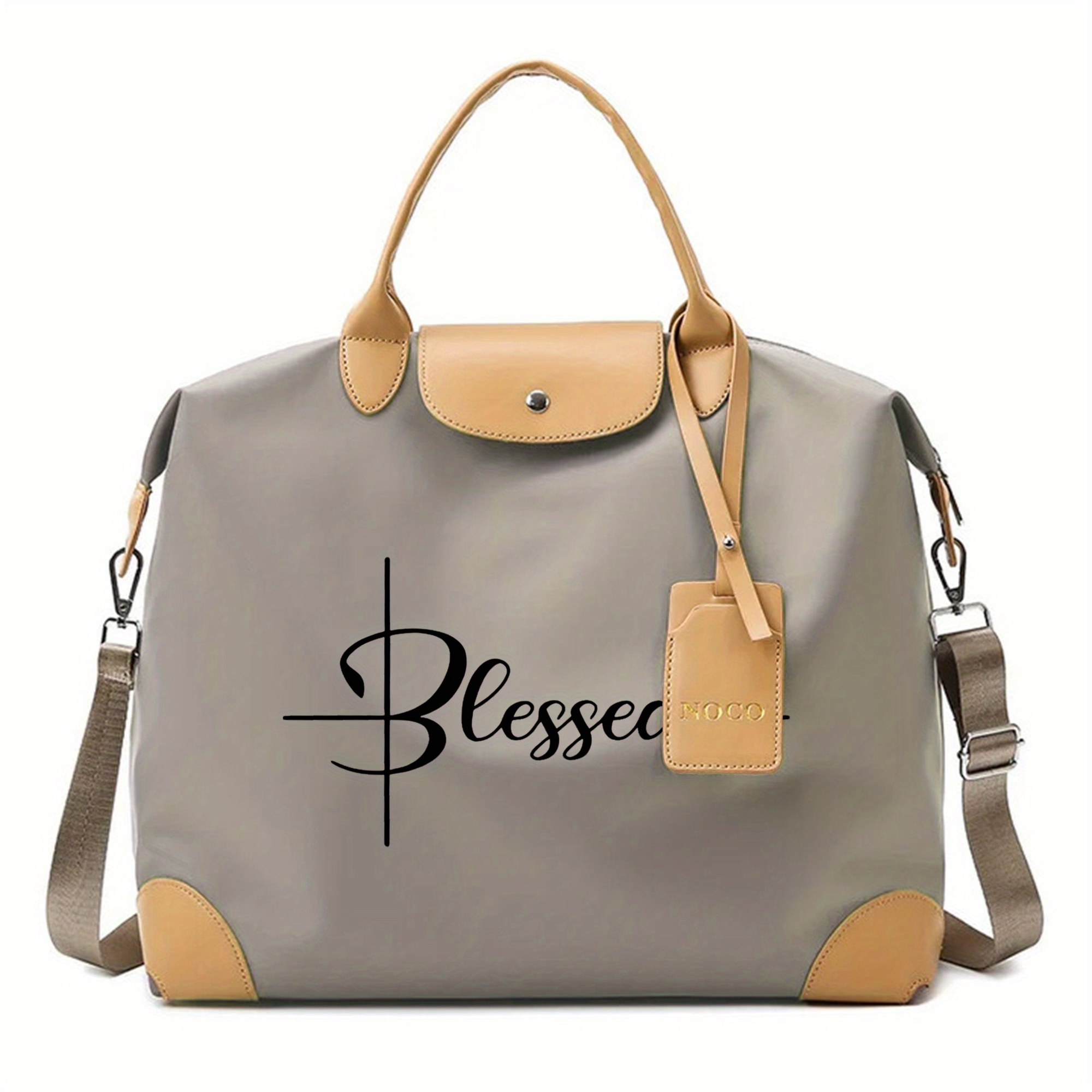 TEMU Blessed Print College Style Tote Bag - Durable Oxford Fabric, Large Capacity Lightweight Foldable Crossbody Bag With Adjustable Strap & Double