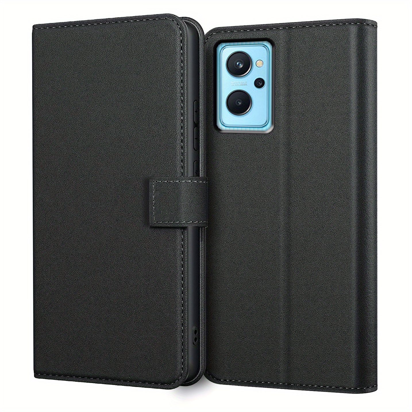 TEMU Phone Case: For Oppo A76 / A96 / Realme 9i Case With Kickstand Black Pu Leather Card Slot Flip Protective Phone Case Cover