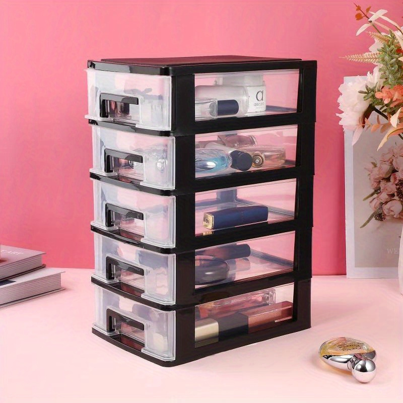 5-Tier Black Transparent Plastic Storage Cabinet with Drawers