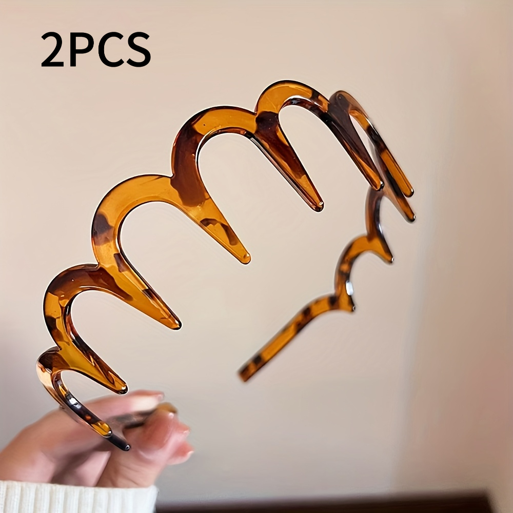 TEMU 2pcs Women's Summer Wavy Headbands: Everyday Versatile Style, High-, Comb-style, Vintage Aesthetic, Elegant Tortoiseshell Pattern Non-slip