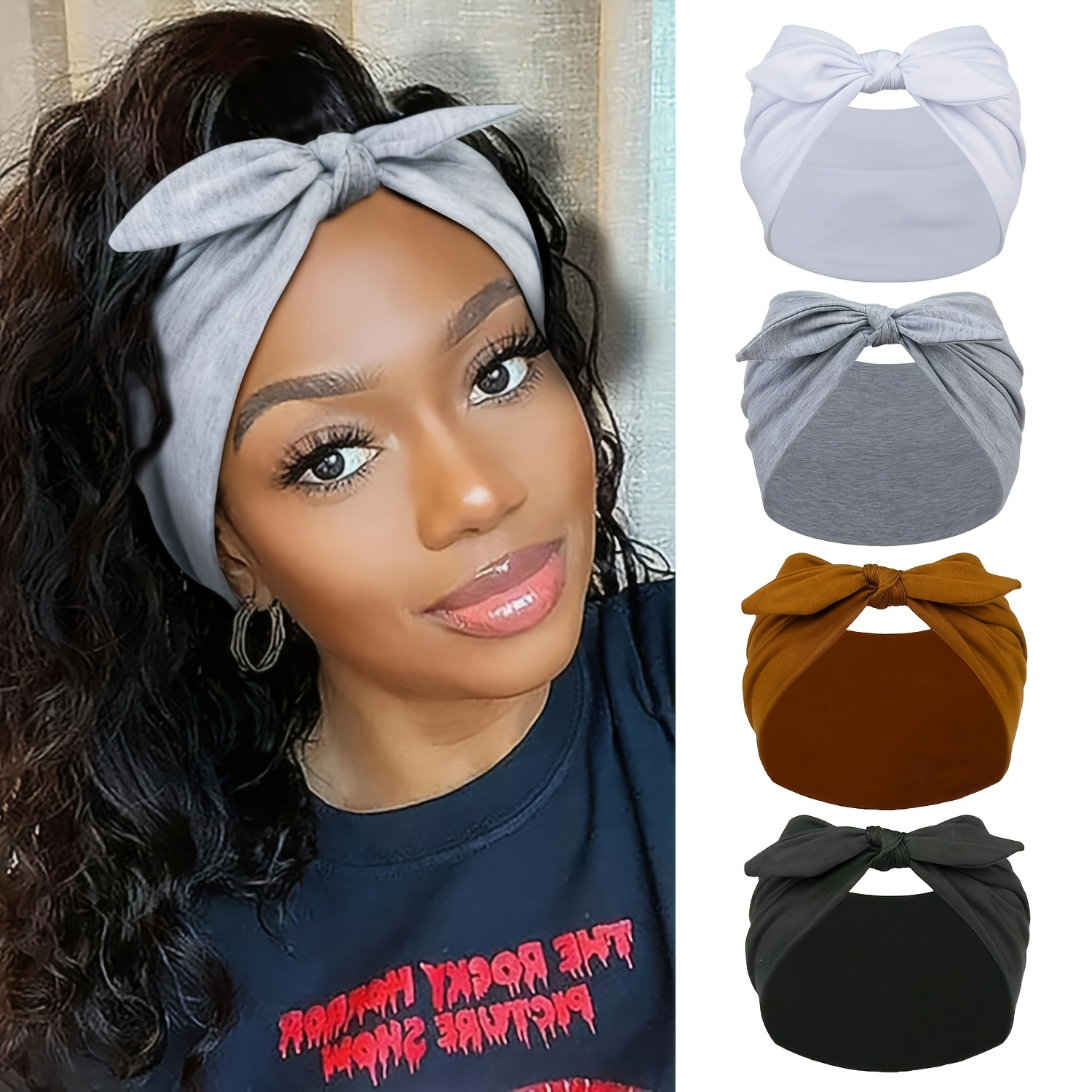 TEMU 4pcs Women Ribbon Hair Accessories Suit, Sports Yoga Headband, Soft And Comfortable Wide Hair Band, Valentine's Day Gift