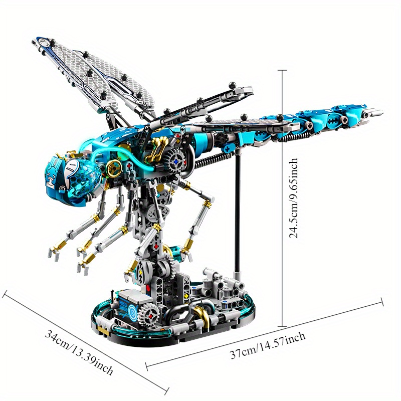 1000pcs Mechanical Dragonfly Blocks Animal Toys Display Stand Decoration
