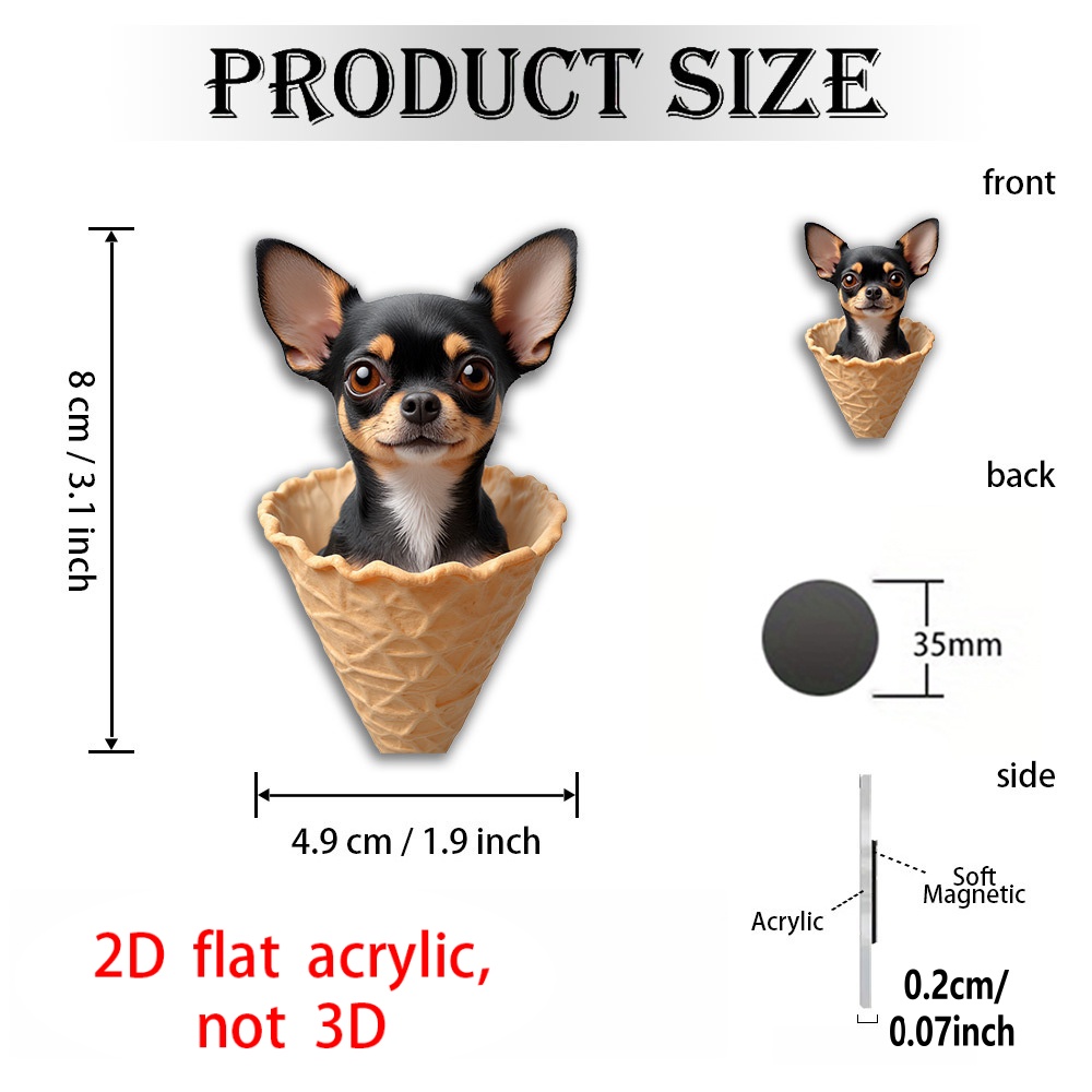 TEMU 1 Imán de Chihuahua Hiper Realista - Adorable cachorro negro y marrón en un de helado, ojos expresivos, imán de refrigerador para amantes de ,