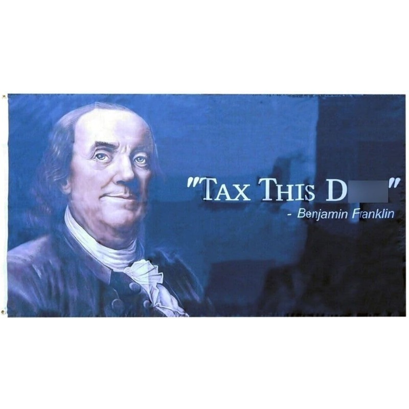 TEMU Drapeau en polyester avec une de Franklin, « Tax This D », sur patriotique. Durable pour la décoration extérieure, adapté aux manifestations et
