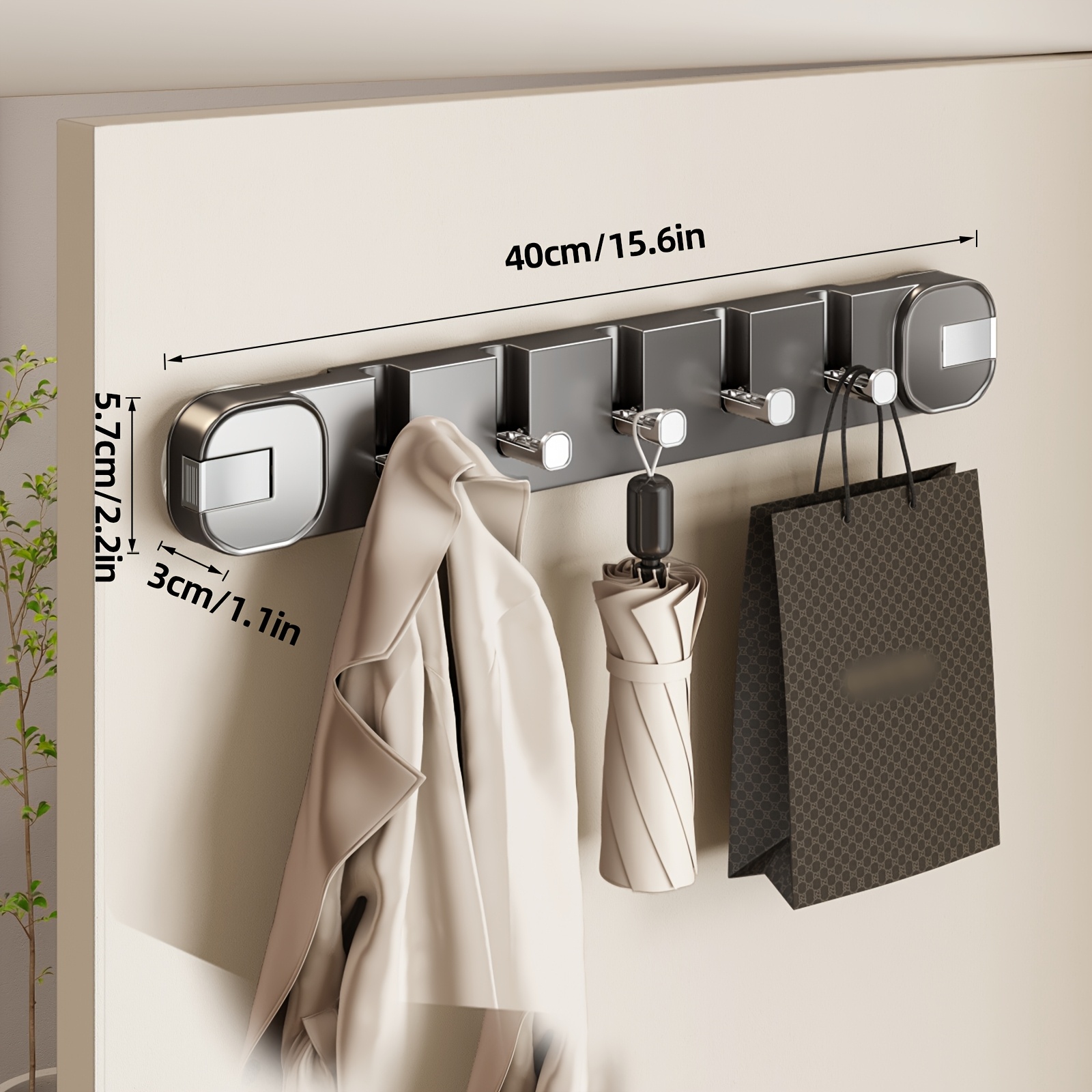 E-shop Moderner Wandmontierter Saugnapfhaken-Rack mit versteckten Haken - Einfache Installation, Bohrfrei rückstandslose Entfernung - Faltbare