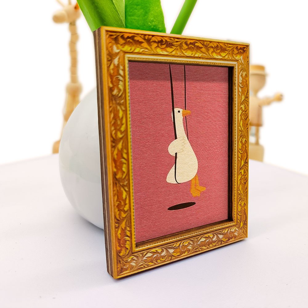 Image of 1pc Fun Swinging Gosling Refrigerator Magnet, Wooden Mini Decorative Painting, Wooden Magnet With Cute White Gosling Design, Swing Shape, Home Kitchen Decoration, Fun Accessory, Back Is Full Of Magnet
