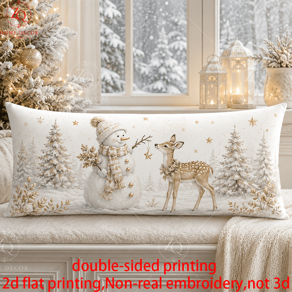 TEMU 2d Flat Printing, 1pc Front And Back Double-sided Printed Winter Christmas Snowman Deer Long Pillowcase, Bedroom Bed Sleeping Leg-clamping Body
