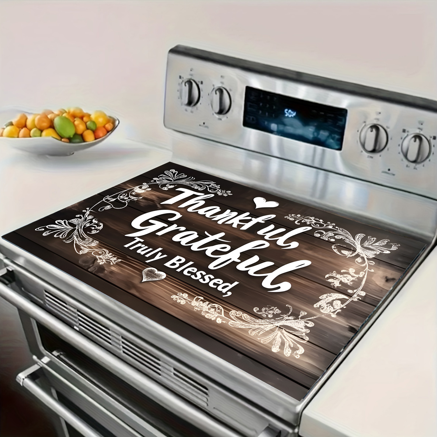 

. Blessed" Design -resistant Cooktop Cover - Easy To Clean, Multi-use For , Washers, Dryers & Ironing Mats, Polyester, No Power Needed, Stove Top Protectors