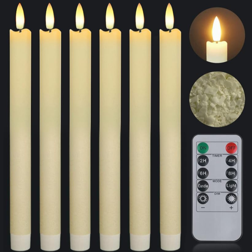E-shop 6er-Pack Flammenlose Kerzen mit 3D-Flammenkern Fernbedienung, Batterien nicht erforderlich, Helligkeit einstellbar, polierte Oberfläche – für