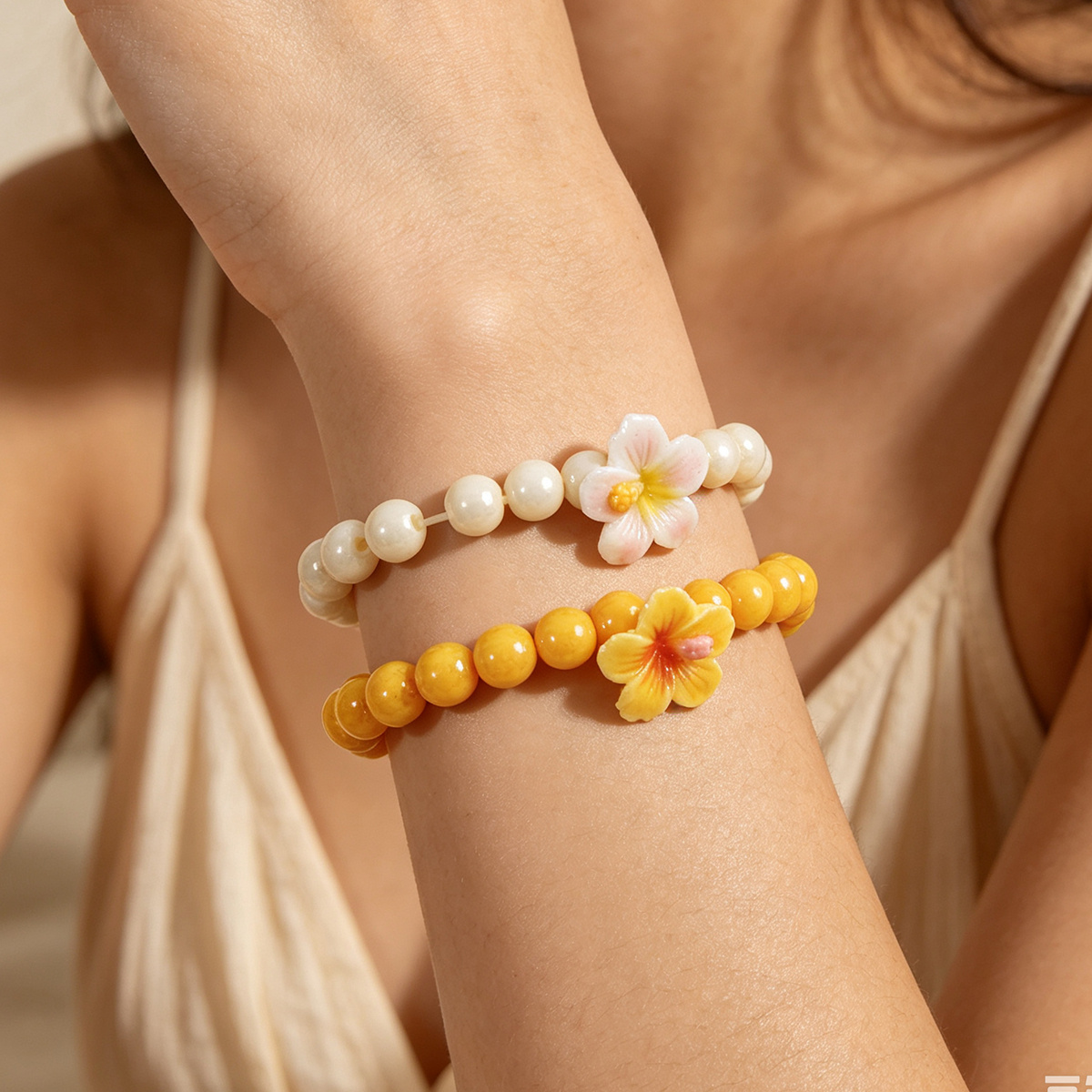 6pc Elegant Bohemian Resin Flower Bracelet Set