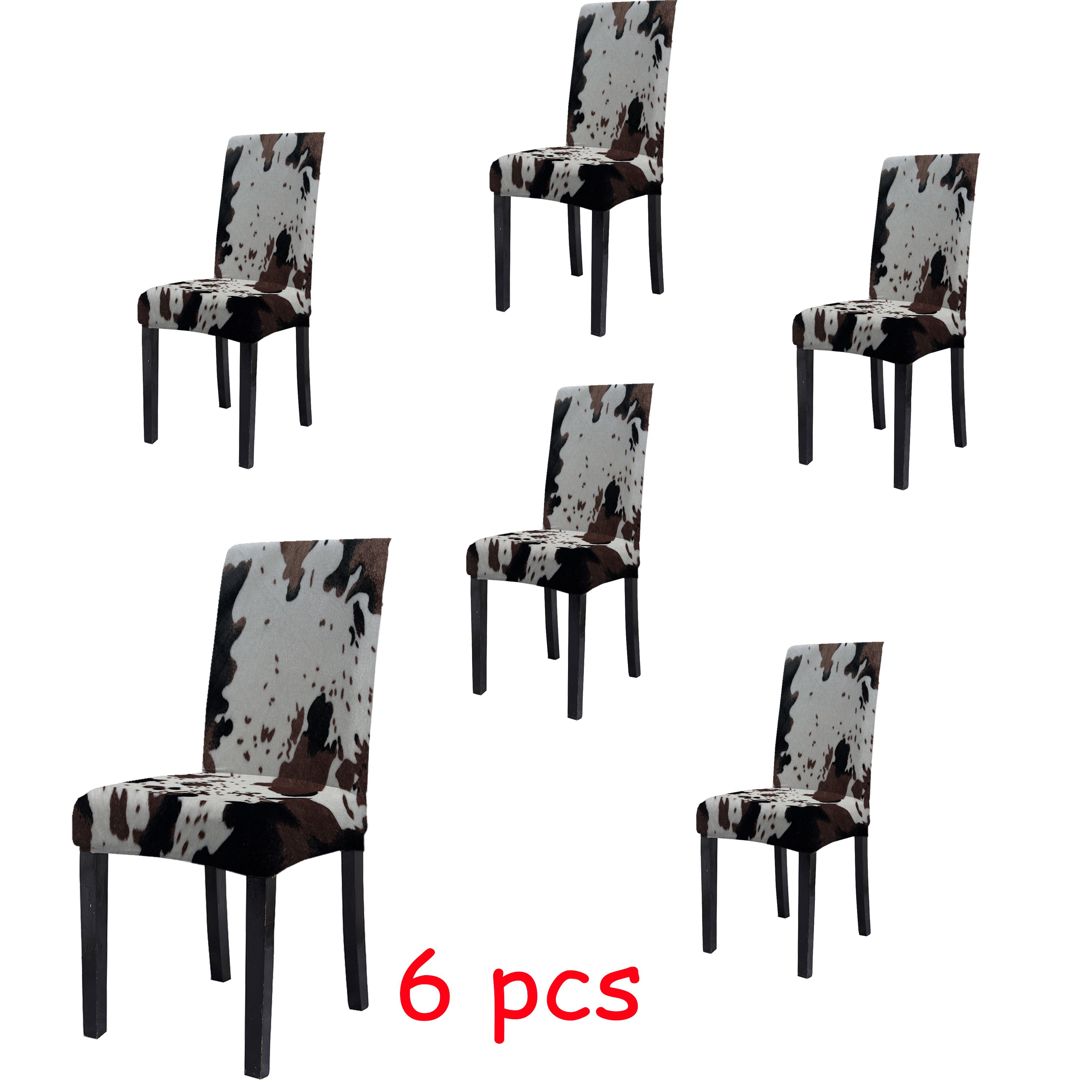 

4/6pcs Classic Cow Print Stretch Dining Chair Slipcovers, Band Removable Chair Covers, Polyester And Spandex , Machine Washable, With For Home, Living Room, Hotel, Restaurant, Kitchen Decor