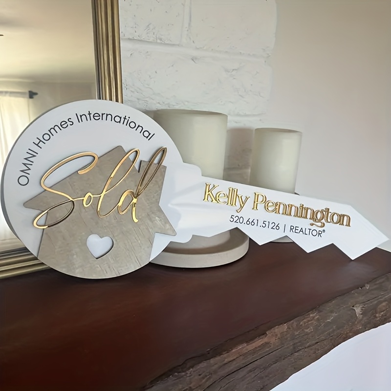 TEMU 1pc [Personnalisable] Étiquette de clé 2D Plate Personnalisée Agent Vente Maison Acrylique et Bois Plaque d'Identification | Accessoire à Embout