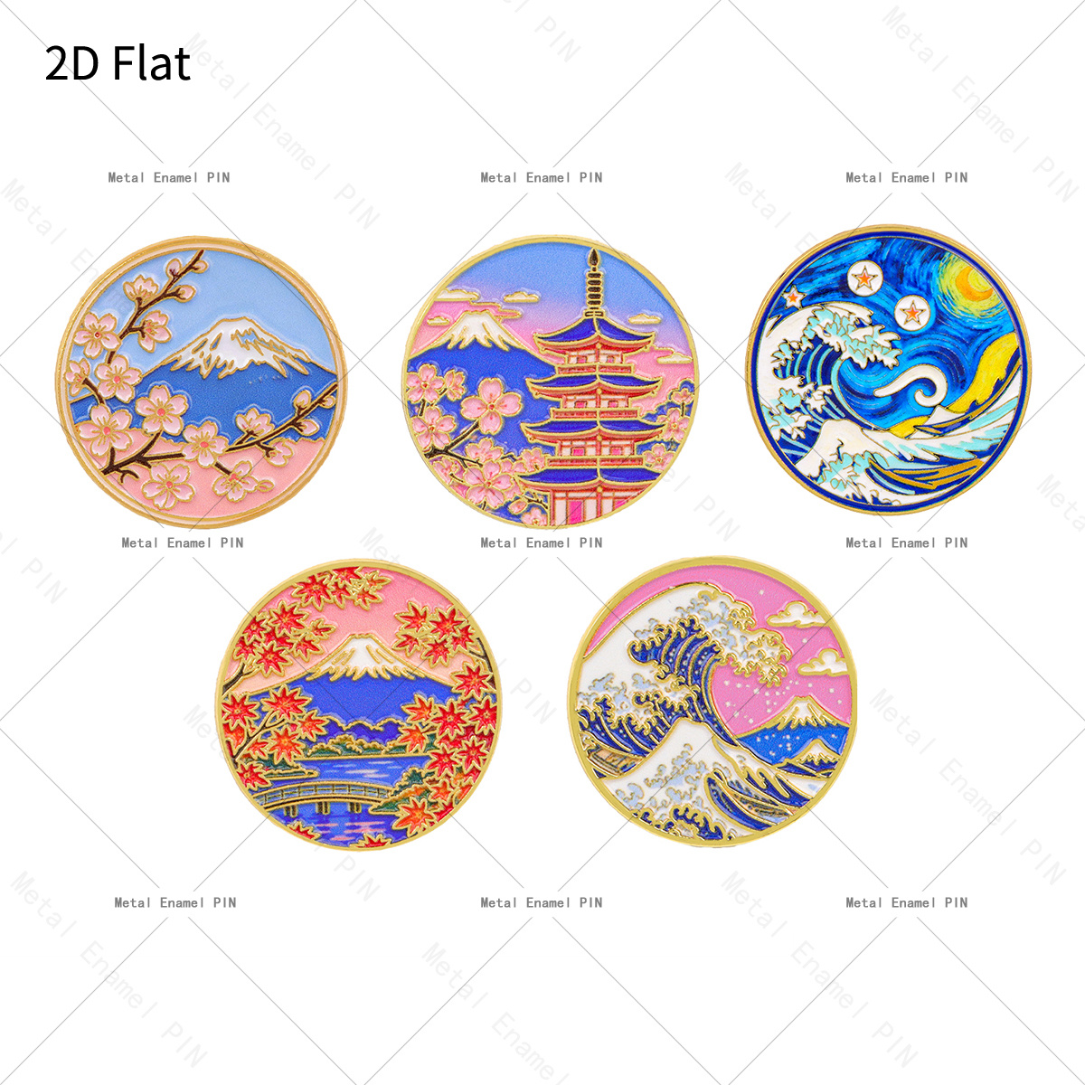 TEMU 2d Flat 5pcs/set Sakura Cherry Lapel Pins Enamel Pins And Brooches Badge Pins For Backpacks Bags Backpack Cool Decoration Friend For Gifts Men