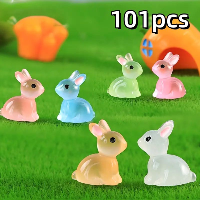 Image of 101pcs Mini -the- Figurines - Luminous Resin Rabbit Models, Ideal For Fairy Garden Accessories, Diy Crafts, Christmas Party Decorations, And Gifts For Easter, Valentine's Day