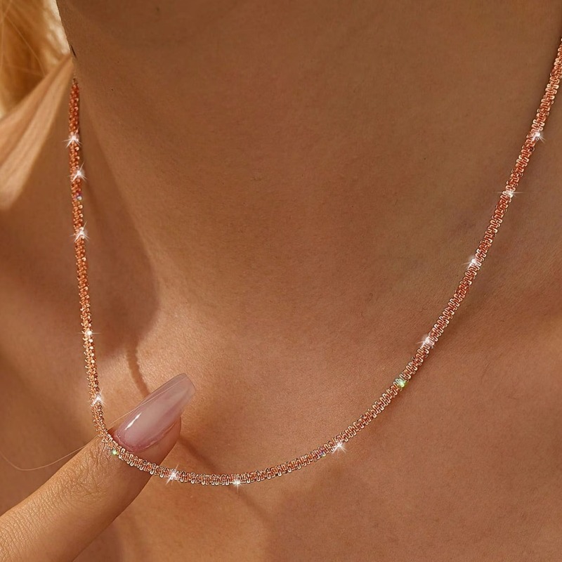 Necklace with Sparkling Rose Golden Stainless Steel End