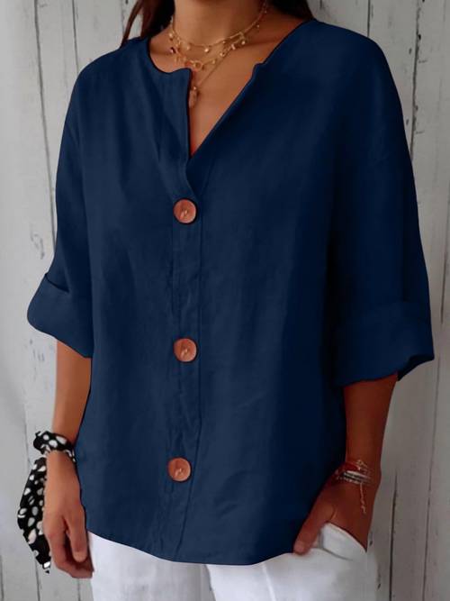 womens summer button up v neck three quarter sleeve shirt casual loose fit solid color waist tied blouse for daily wear