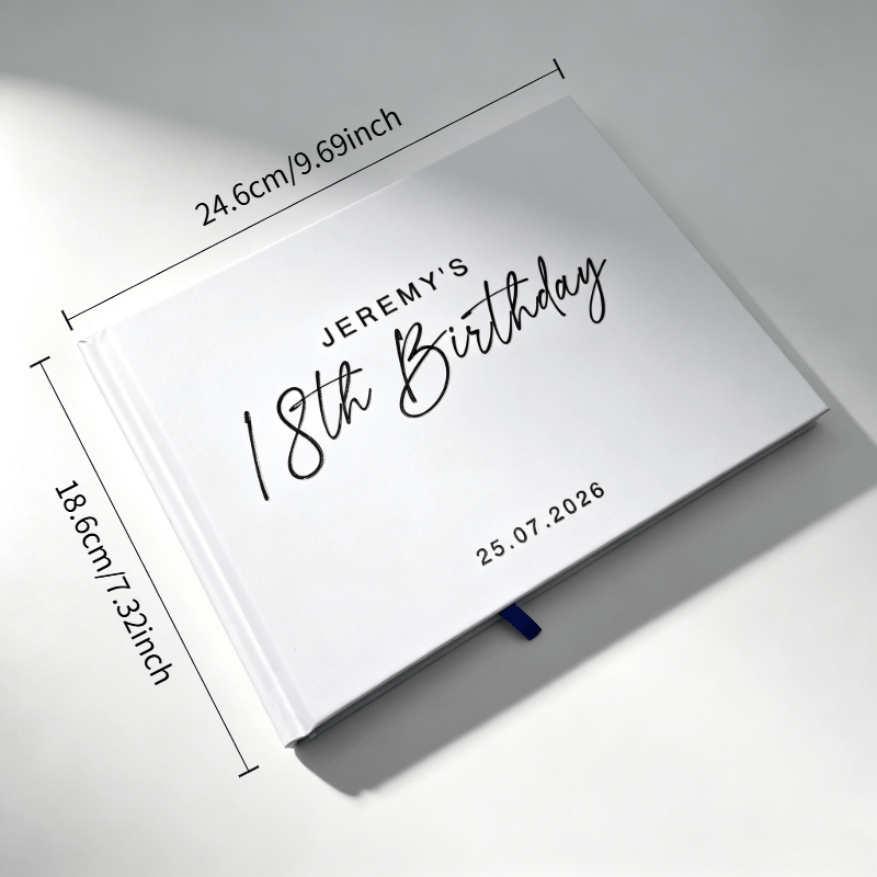 TEMU 1pc 'invités d'anniversaire haut de gamme personnalisé, couverture blanche avec en relief UV noir, livre de message d'anniversaire personnalisé,