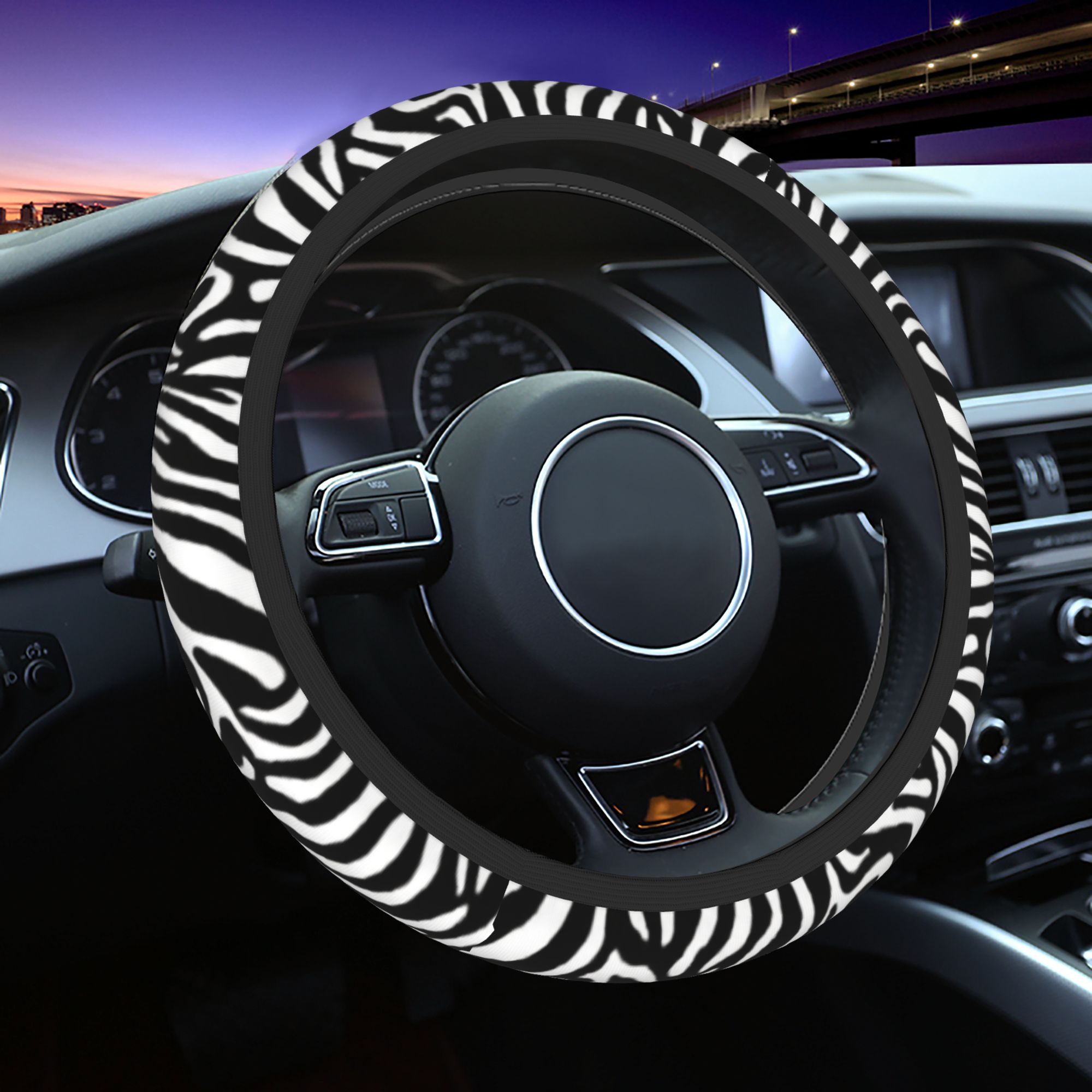 TEMU 1pz Copri Volante a Righe Zebra (2) Senza Anello Interno, Accessorio Confortevole per Guida, per Interni di Veicoli Moderni