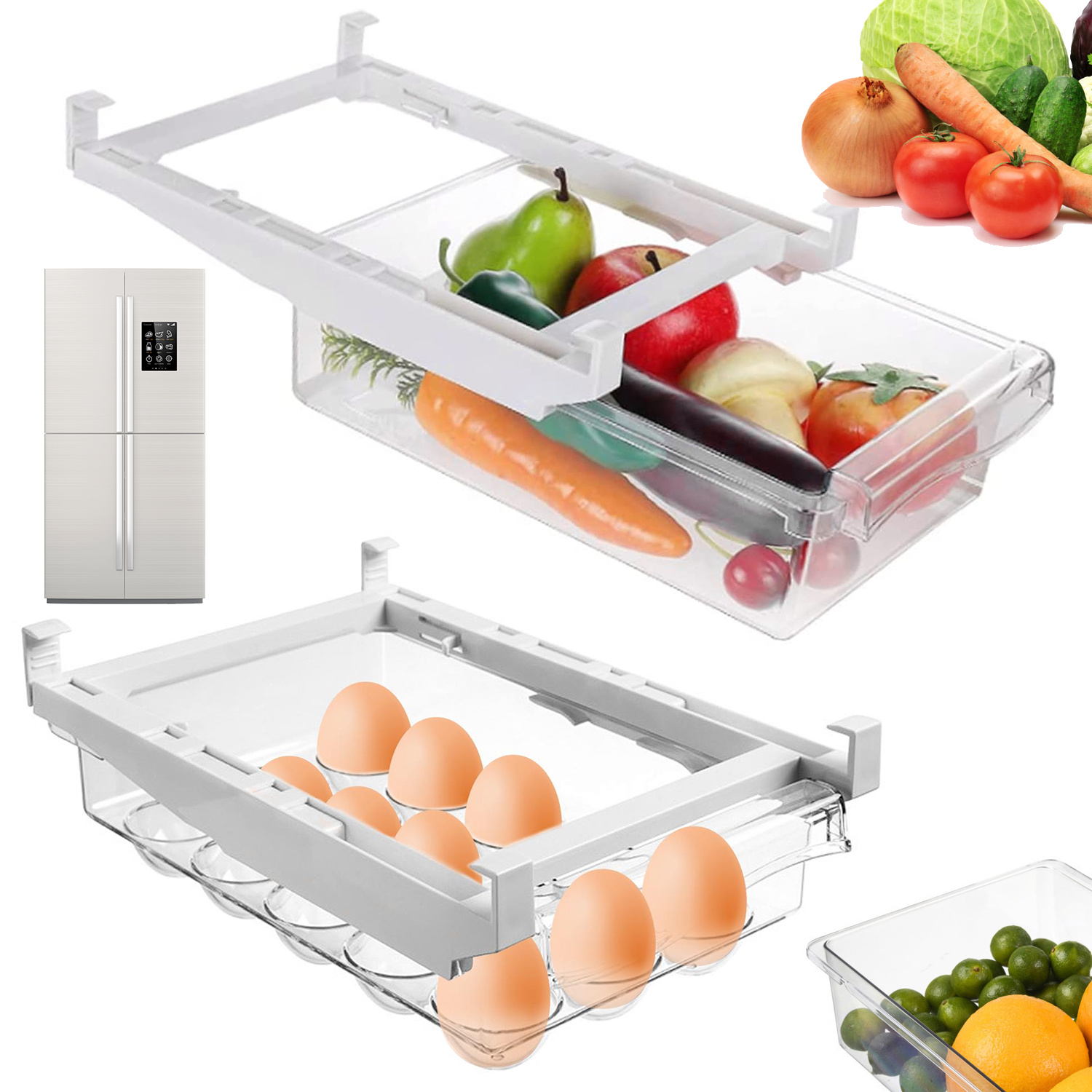 Refrigerator Organizer Set, Under-shelf Hanging Storage Boxes 2pcs, Lightweight Portable Durable Bins For Fridge Cabinet Sink Table, Space- Neat Kitchen Storage Reusable