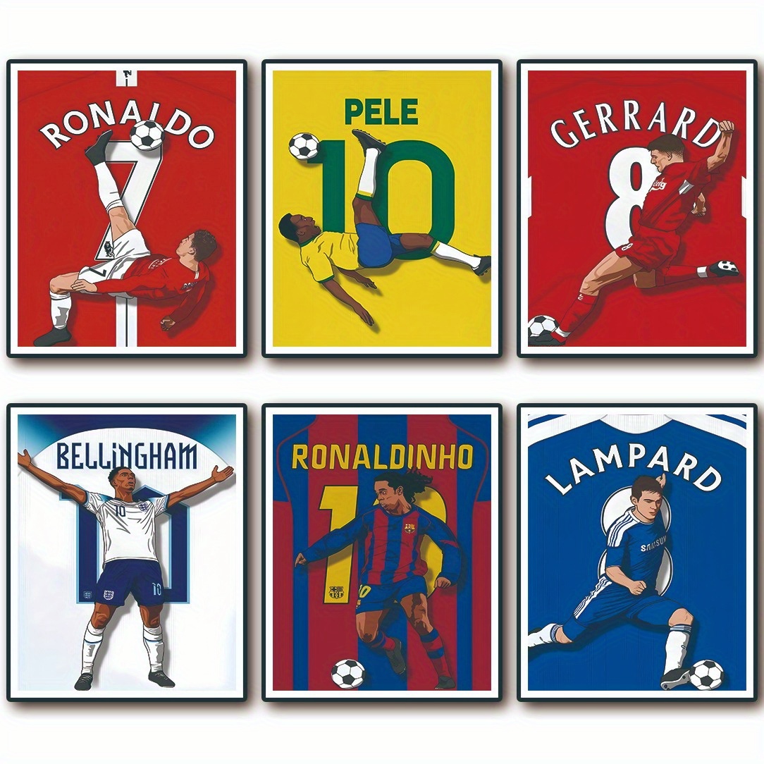 

6pcs Art Football Posters, Iconic Soccer , 8x10inch Paper For Gym, Office, Living Room, Bedroom, Study