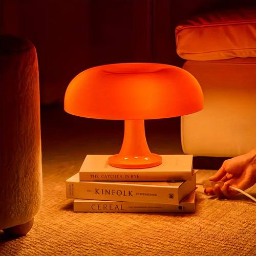 three color temperature mushroom table lamp retro design with button switch control adjustable brightness gooseneck led usb power supply very suitable for home and office decoration