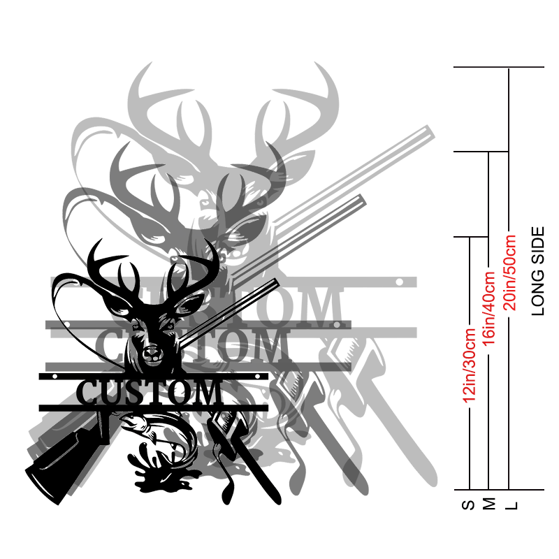 Customizable Classic Iron Wall Art Sign, Vintage Deer & Fish Design, Durable Metal Hanging Decor, Easy Install, with Personalized Text for Cabin, Lodge, Home