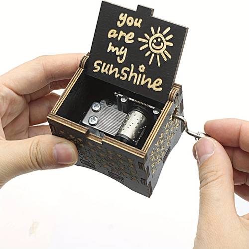 1pc vintage laser engraved music box hand crank wind up mechanism stainless wedding anniversary birthday gift for women mom wife laser engraved romantic message melody no electricity