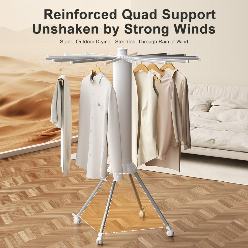 Foldable Clothes Drying Rack, 16 Carbon Steel Rods For Large Capacity, 4-legged Space- Laundry Rack, Equipped With 4 Lockable Casters For Indoor Outdoor Balcony, Drying Racks