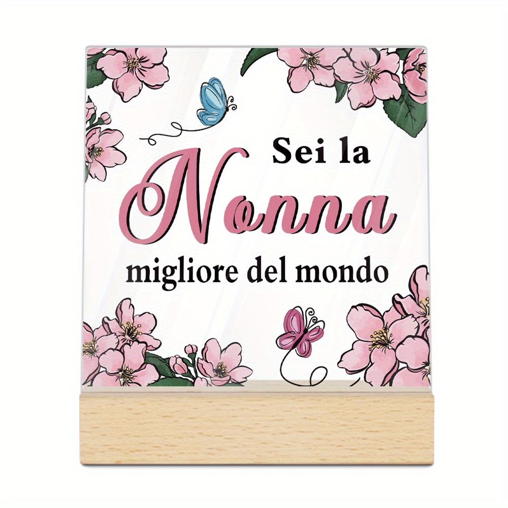 TEMU 2d Flat, 2d Flat Putuo Decor 1pc Italian Acrylic Sign With Wooden Base, Table Decoration - "you're The Best Grandma In The World," Desktop Decor