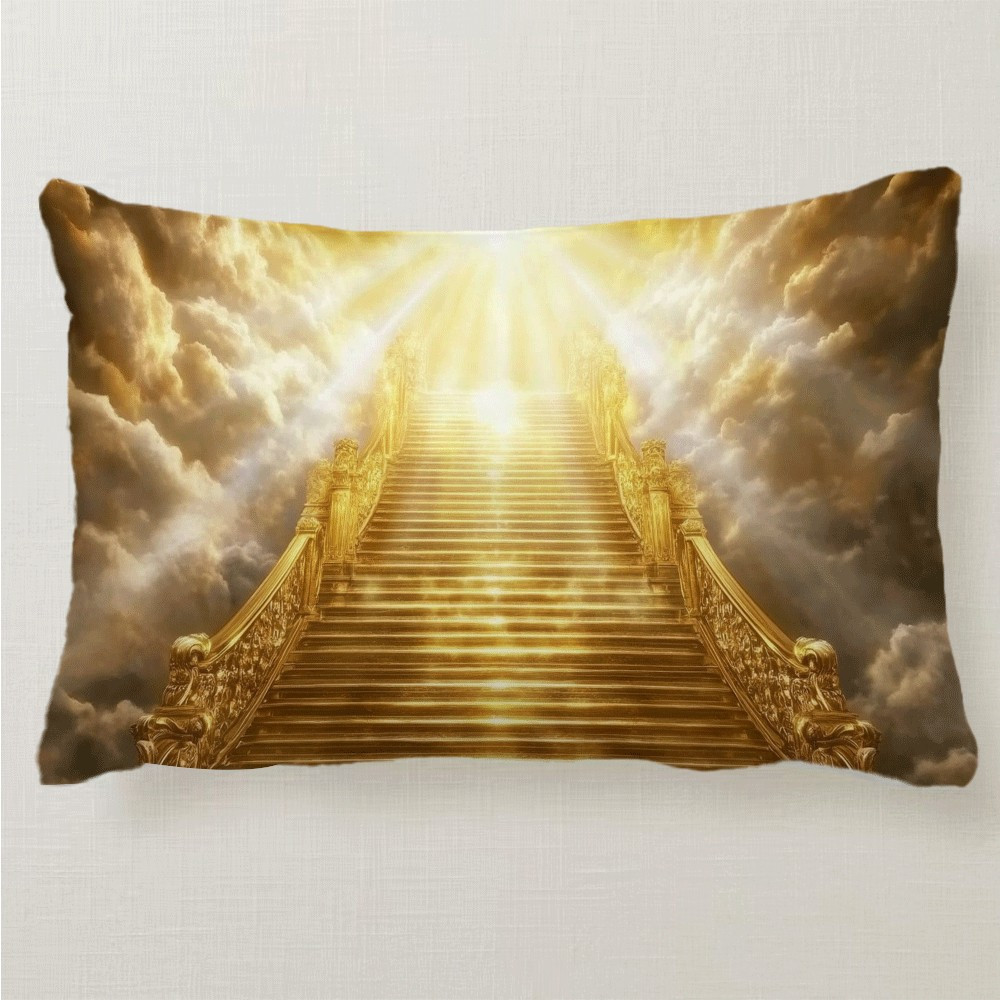 1pc   ladder print pillow cover 20x12 inch polyester machine washable zipper closure     movie theme back sleeper recommended sofa living room decor no insert details 9