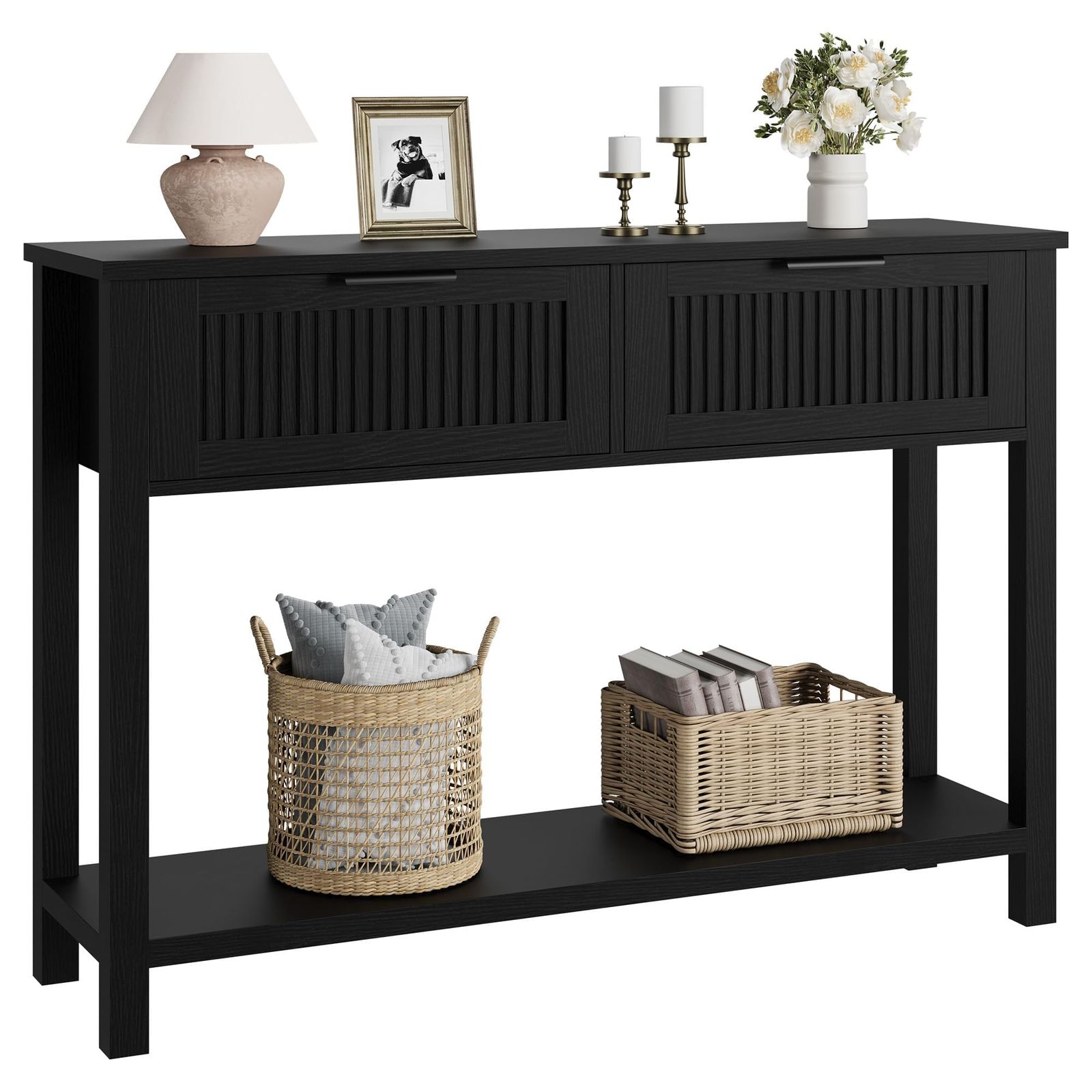 Entryway Table With 2 Drawers, Console Table With Storage Shelf, Small Entryway Table With 2-tier Storage Shelves, Sofa Table For Living Room, Side Table For Entrance, Hallway, Bedroom